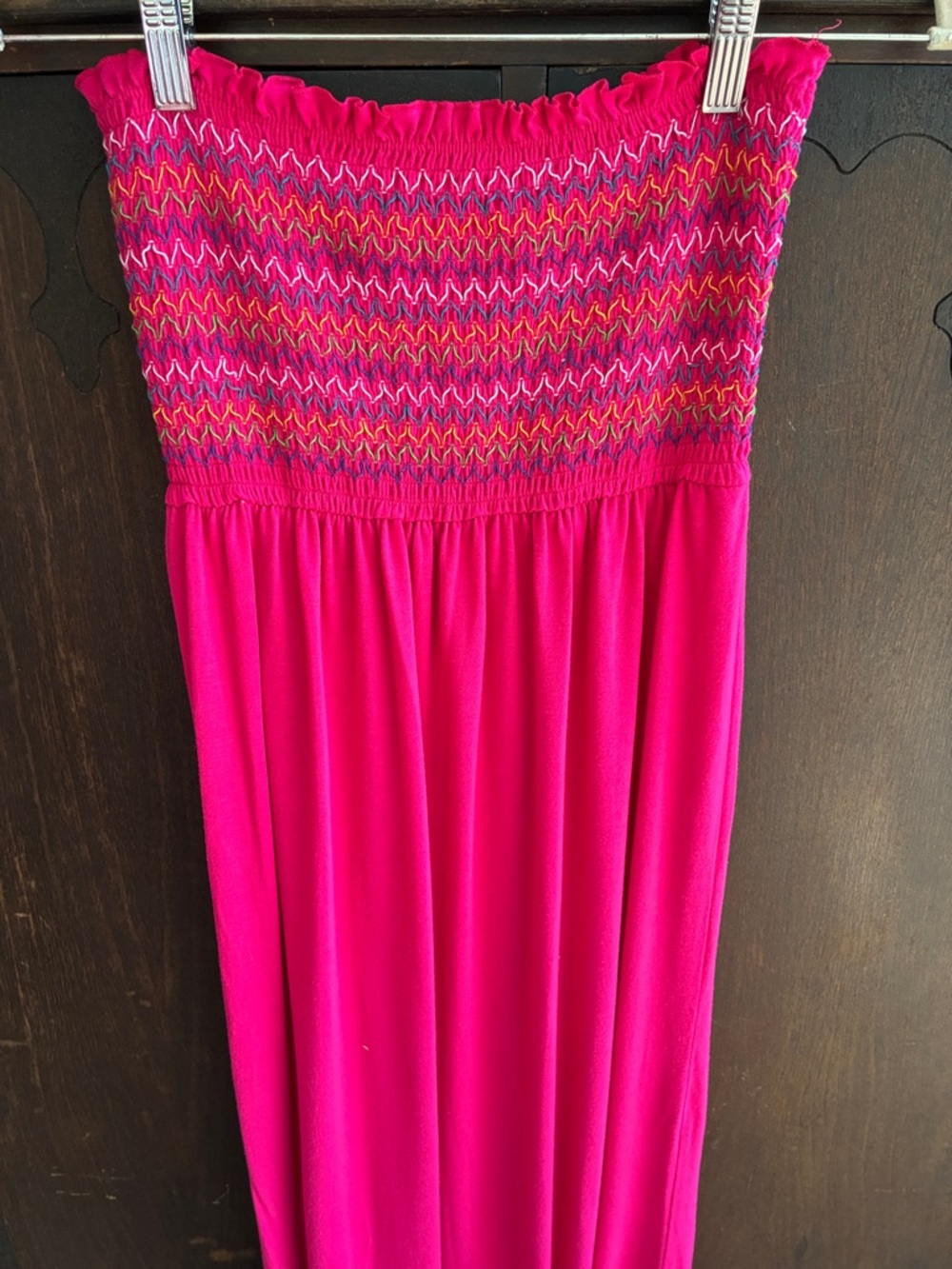 Strapless Smocked Maxi Dress in Bright Pink - Women XL